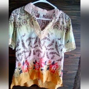 Telluride clothing sz M 100% silk short sleeve blouse